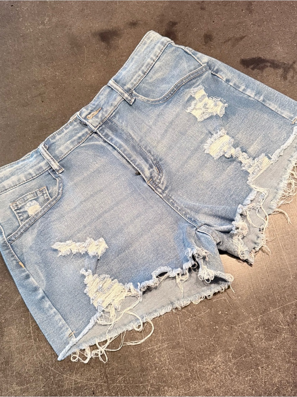 SHEIN Light Blue Distressed Denim Shorts